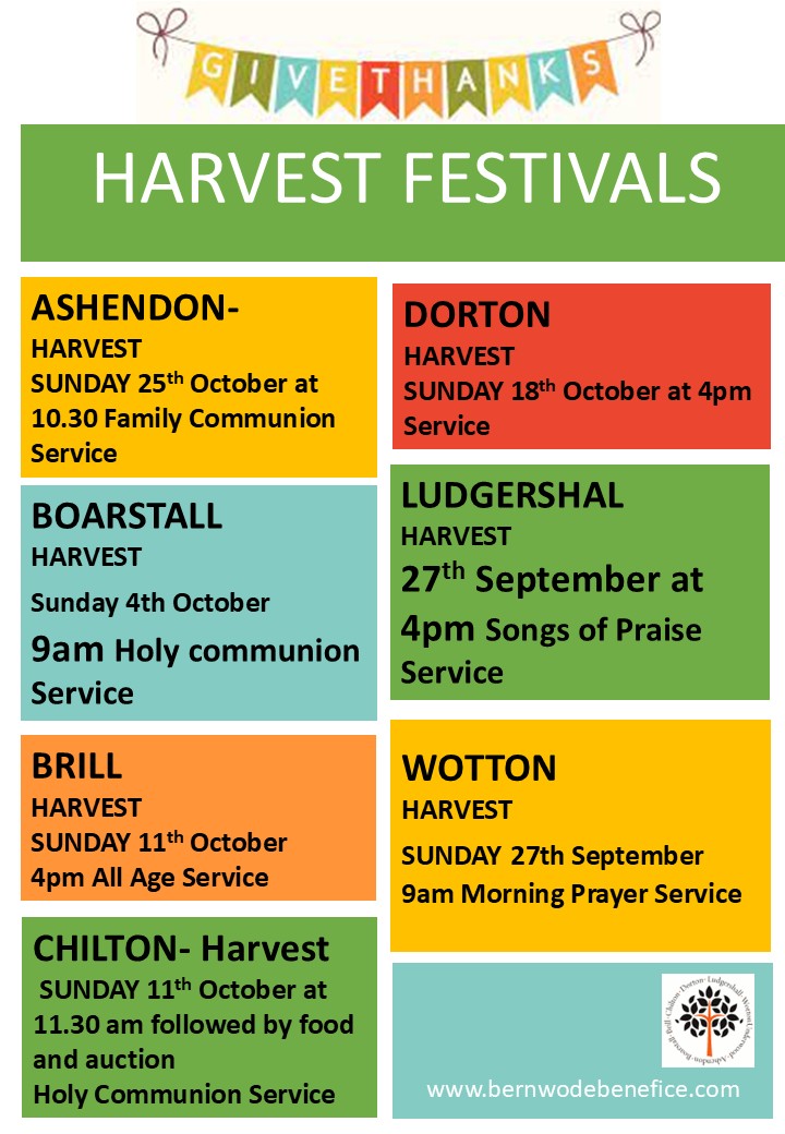 The list of harvest festival services in the benefice.
